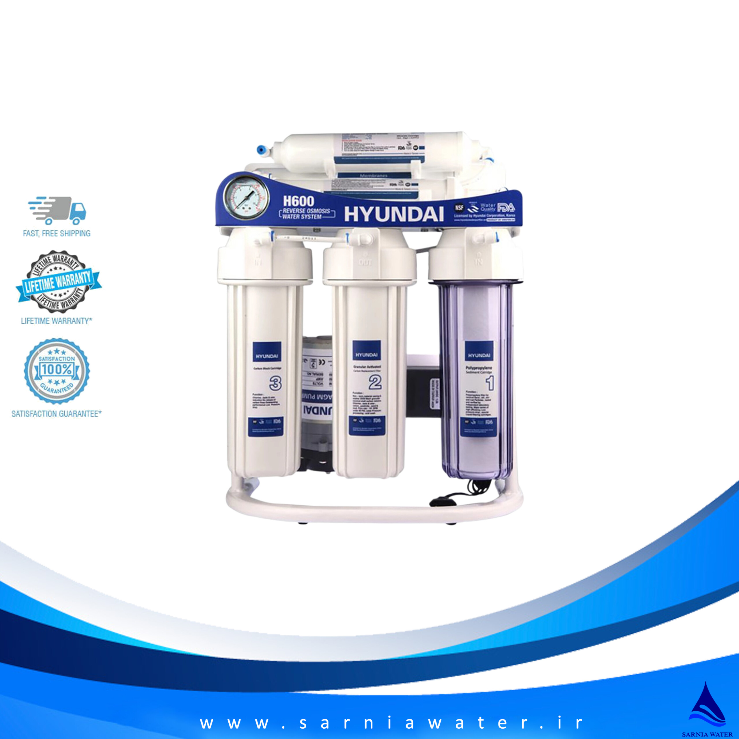 دستگاه تصفیه آب هیوندای H600 کارتریجی 1 بررسی دستگاه تصفیه آب هیوندای H600 کارتریجی ۶ مرحله زیر سینکی